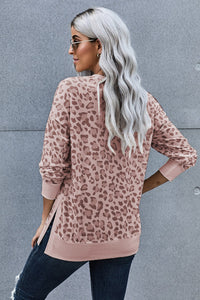 Mauve Side Slit Leopard Sweatshirt