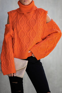 Pre-Order Turtleneck Cold Shoulder Textured Sweater