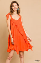 Load image into Gallery viewer, Orange Tie Strap Ruffle Dress