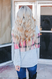 Pre-Order Pink Plaid Cowl Neck Top