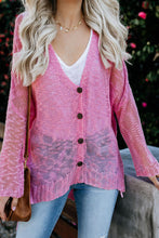 Load image into Gallery viewer, Pre-Order Pink Lightweight V Neck Buttoned Sheer Knit Cardigan