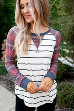 Load image into Gallery viewer, Navy &amp; Plaid Striped Top