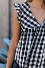 Load image into Gallery viewer, Pre-Order Black Plaid Ruffle V Neck Pocketed Babydoll Mini Dress