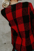 Load image into Gallery viewer, Red Plaid Long Sleeve Asymmetric Collar Open Front Coat