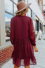 Load image into Gallery viewer, V-Neck Dotted Burgundy Empire Dress