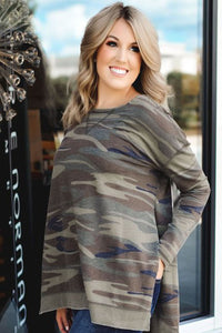 Camo Side Slit Sweatshirt