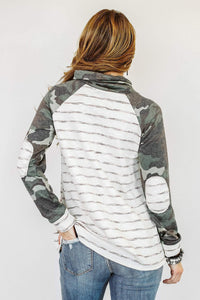 Striped Cowl Neck with Camo Accents