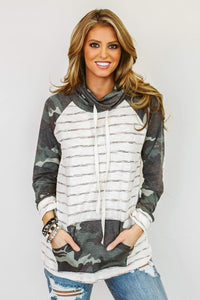 Striped Cowl Neck with Camo Accents