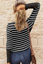 Load image into Gallery viewer, Stripe Button Tops with Lace Sleeve