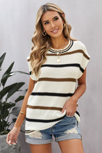 Load image into Gallery viewer, Pre-Order White Stripe Short Sleeve Sweater