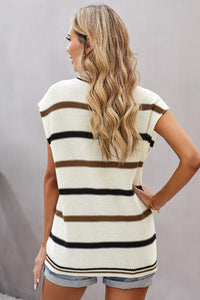 Pre-Order White Stripe Short Sleeve Sweater