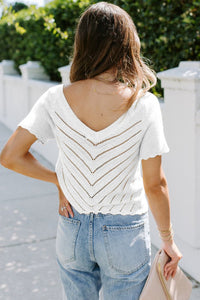 Pre-Order V Neck Eyelet Knitted Top with Scalloped Trims