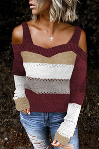 Pre-Order Cold Shoulder Color Block Sweaters