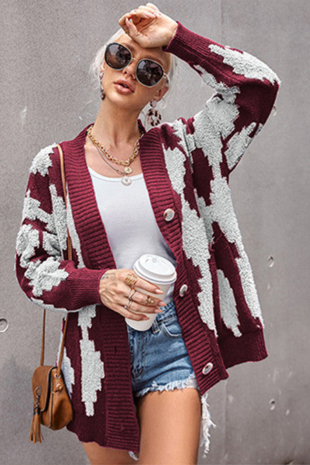 Pre-Order Buttoned Patterned Knit Cardigan